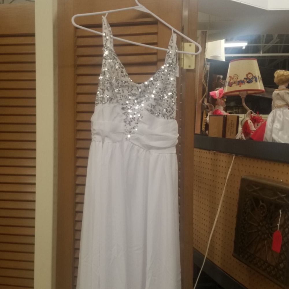 Simple long white dress with silver sequins